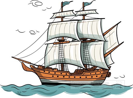 old wooden sailing ship cartoon drawing illustration 63873